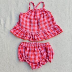 Cat & Jack Pink Plaid Tank Top and Shorts Set Size 18M